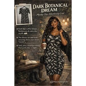 DARK BOTANICAL CHIC DREAMY Dress Small Black White Feather Print Bodycon‎